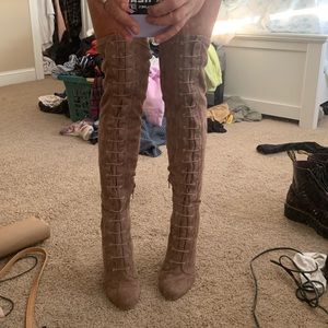 Light brown thigh high boots